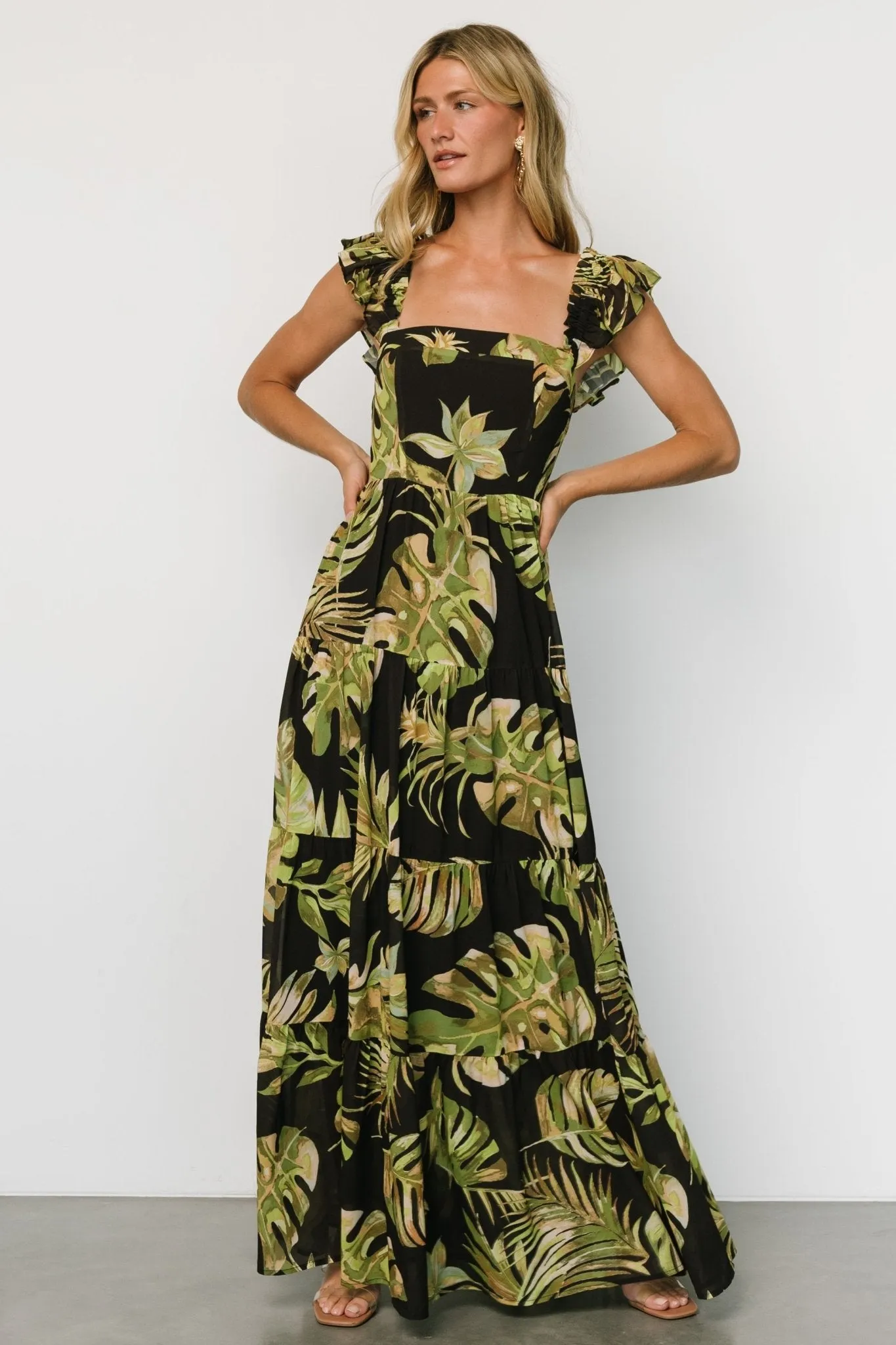 Encinitas Maxi Dress | Tropical Green   Black