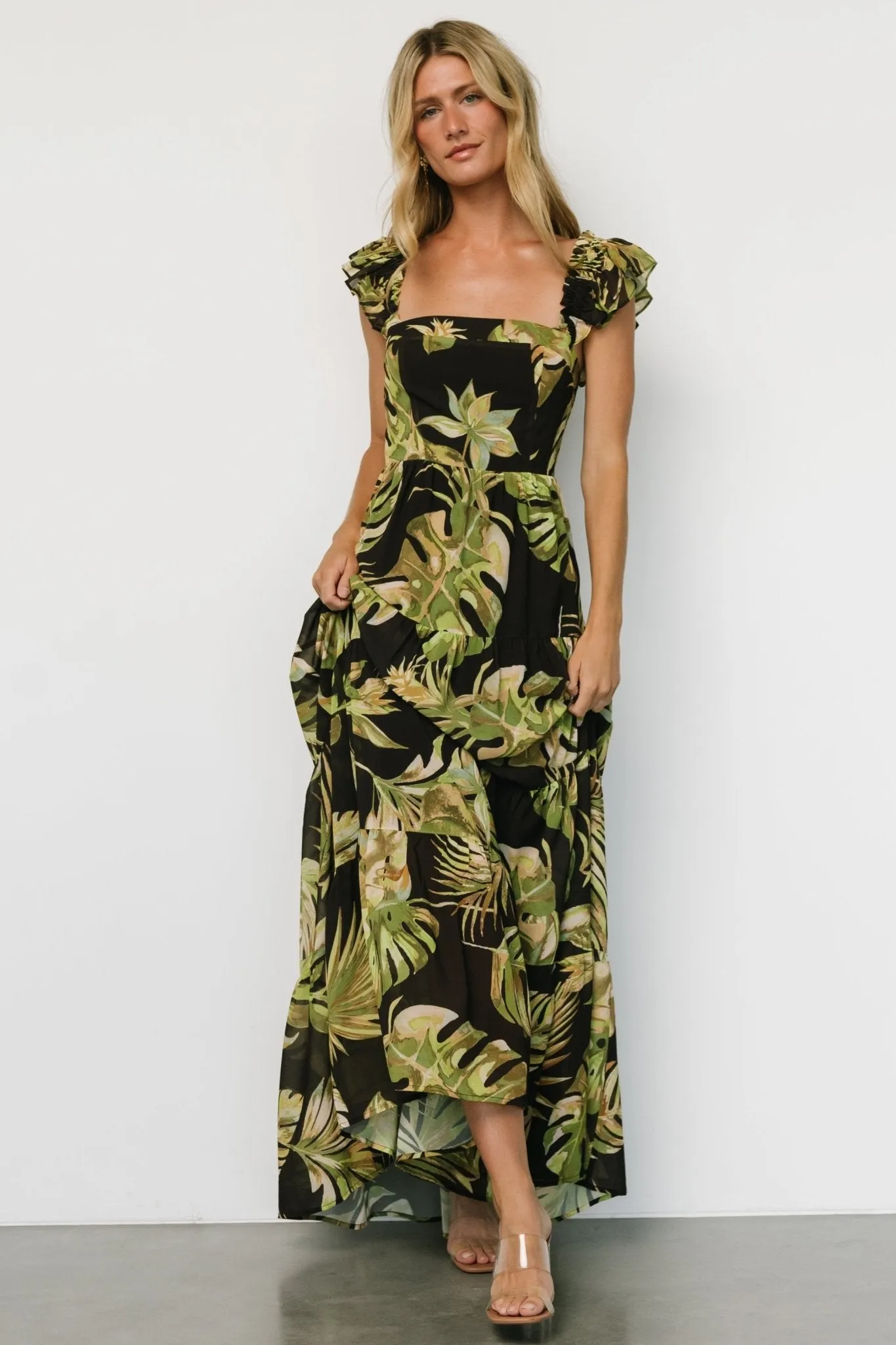 Encinitas Maxi Dress | Tropical Green   Black