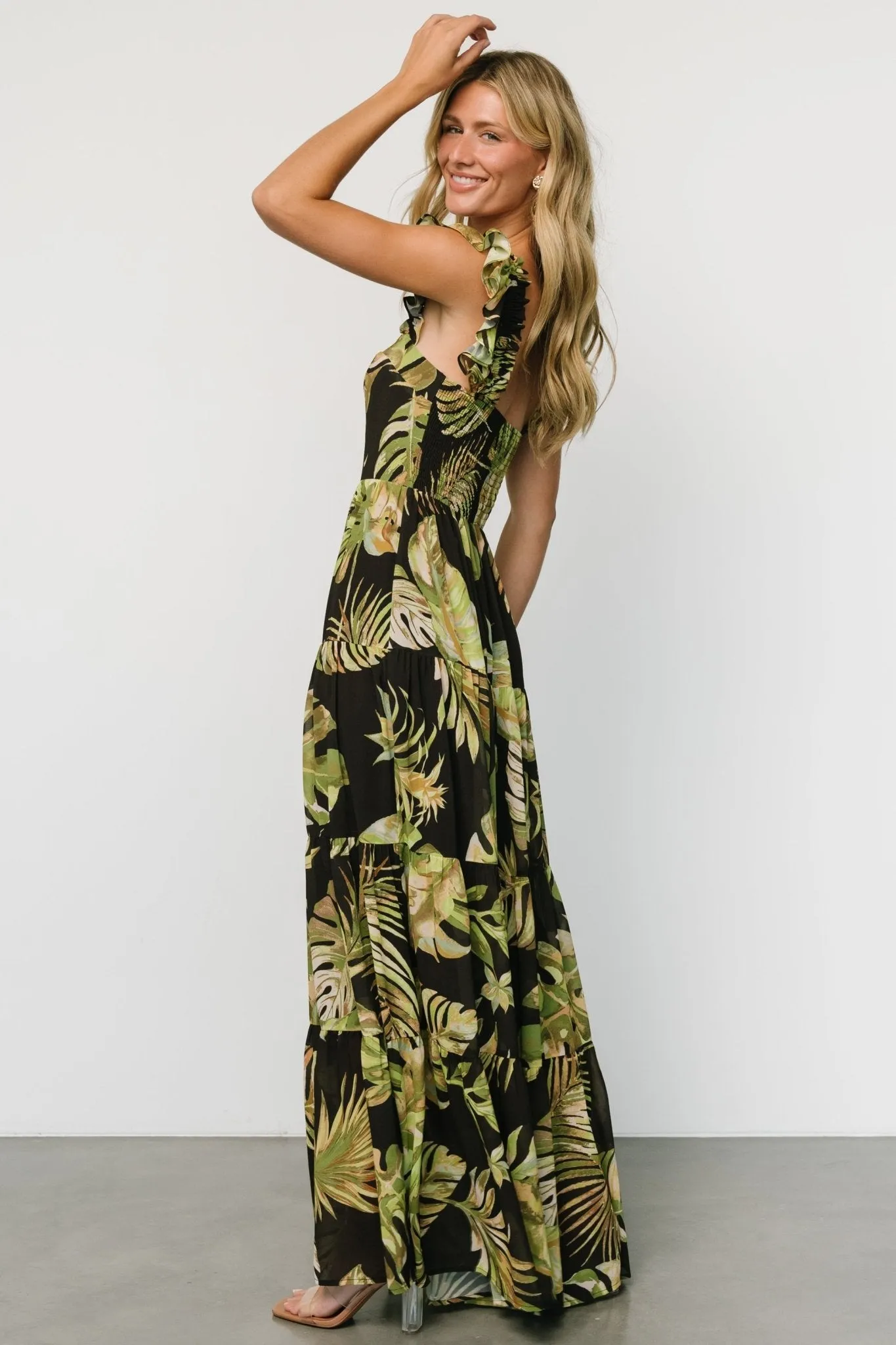Encinitas Maxi Dress | Tropical Green   Black