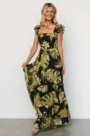 Encinitas Maxi Dress | Tropical Green   Black