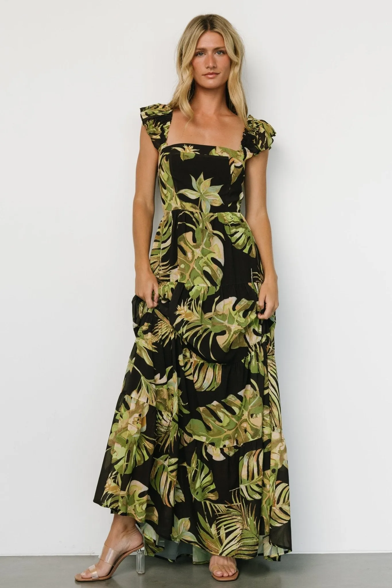 Encinitas Maxi Dress | Tropical Green   Black