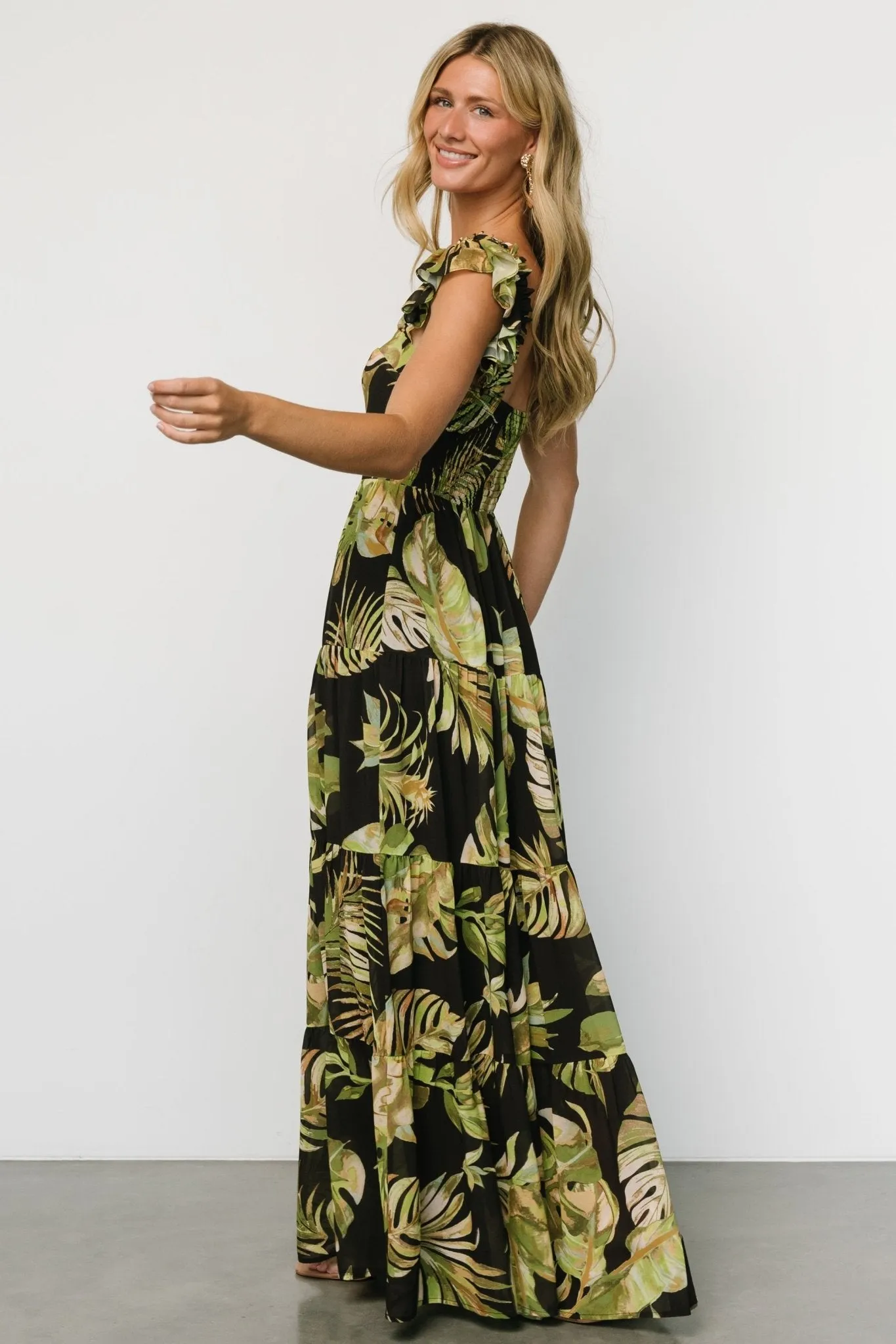 Encinitas Maxi Dress | Tropical Green   Black