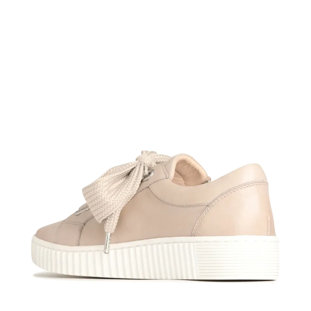 EOS Footwear Women's Jovi Leather Tie Sneaker in Stone