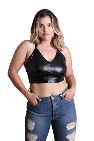 Faux Leather Longline Bralette Plus Size