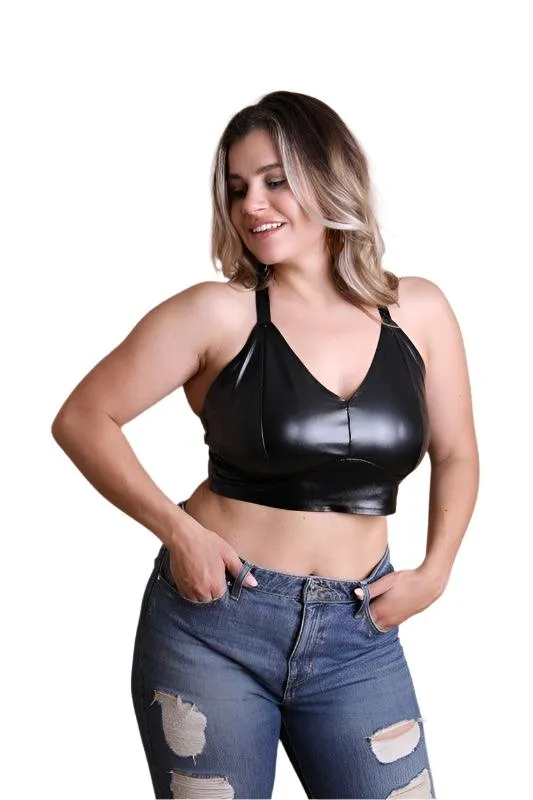 Faux Leather Longline Bralette Plus Size