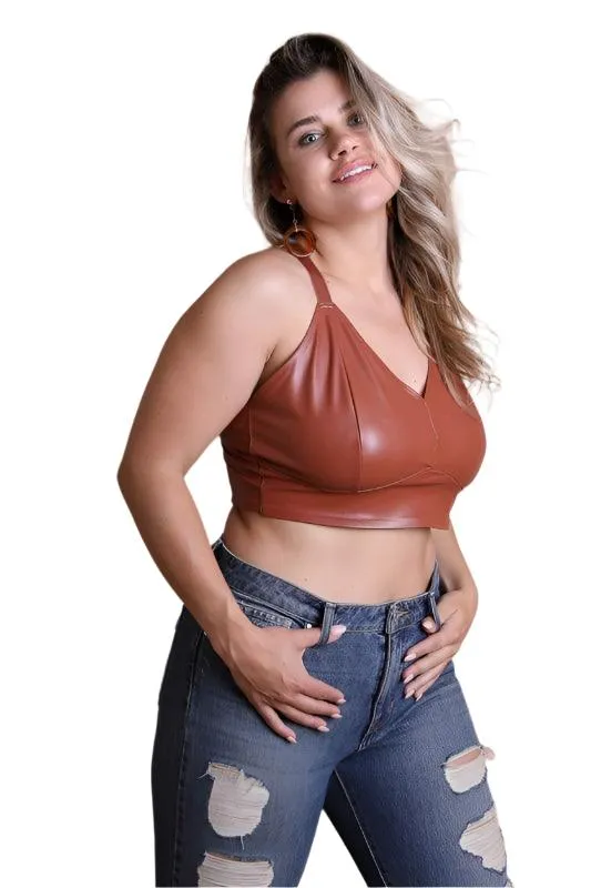 Faux Leather Longline Bralette Plus Size