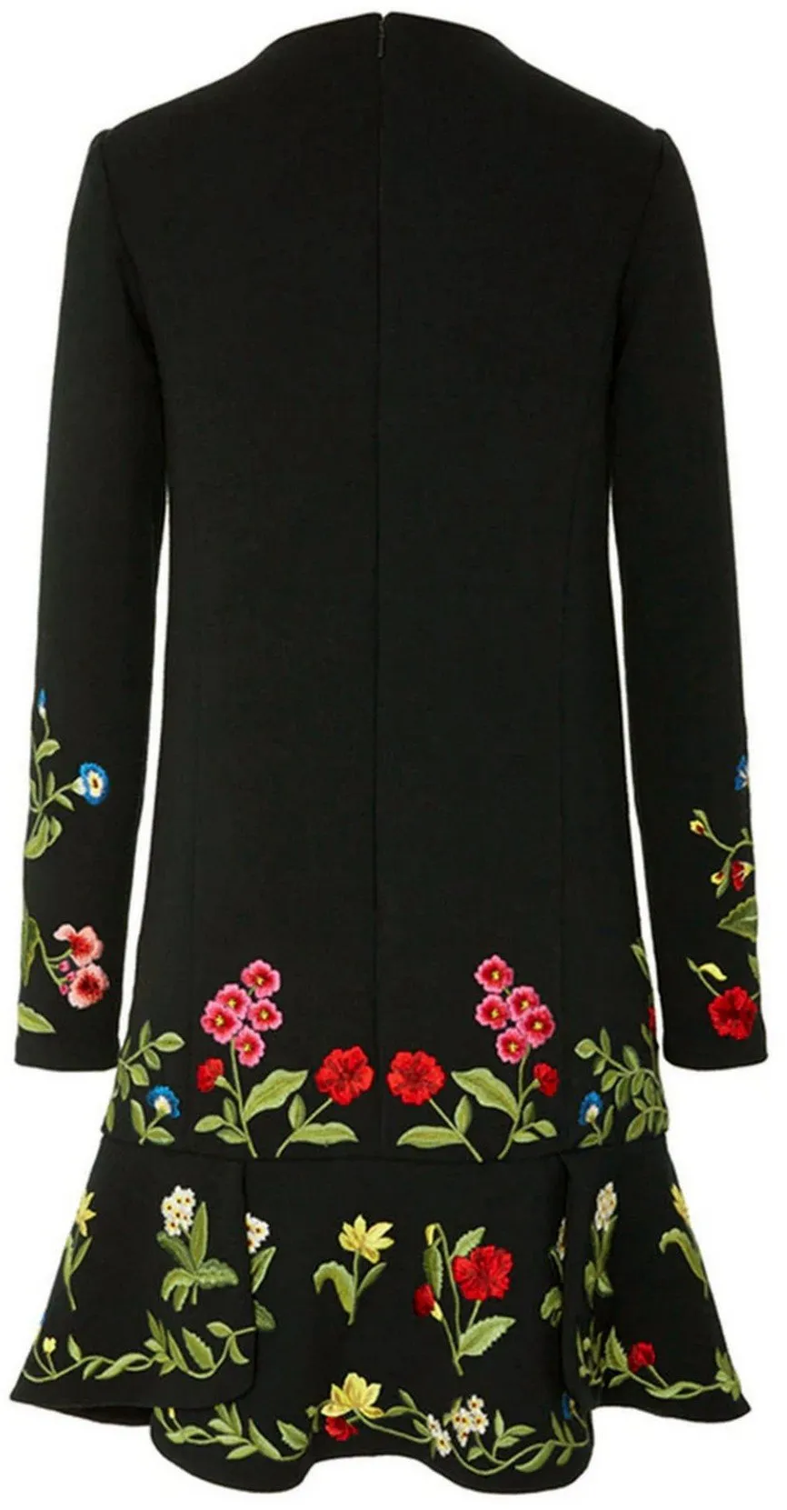 Floral-Embroidered Black Mini Dress