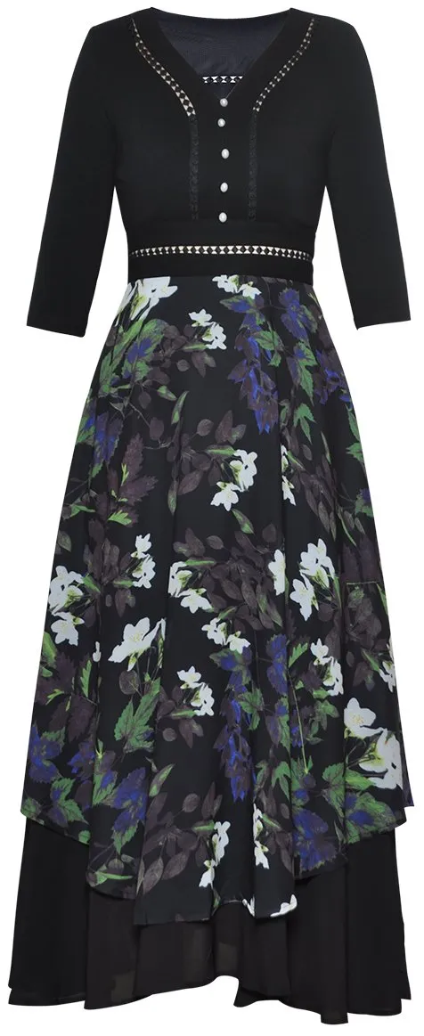 Floral Overlay V-Neck Dress