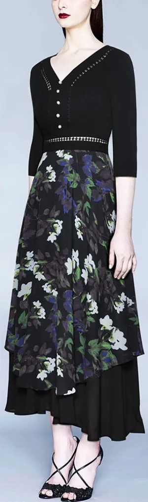 Floral Overlay V-Neck Dress