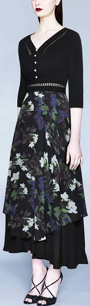 Floral Overlay V-Neck Dress