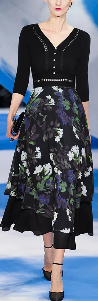 Floral Overlay V-Neck Dress