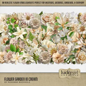 Flower Garden in Cream Digital Scrapbook Kit
