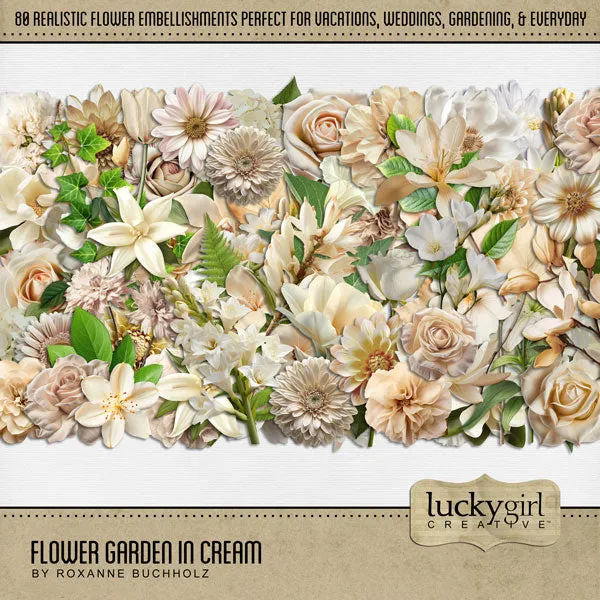 Flower Garden in Cream Digital Scrapbook Kit