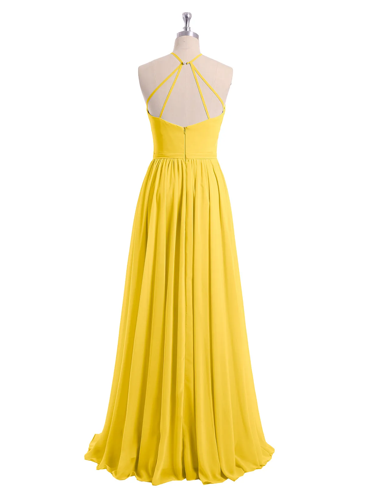 Halter Long Chiffon Gowns with Double Straps-Marigold