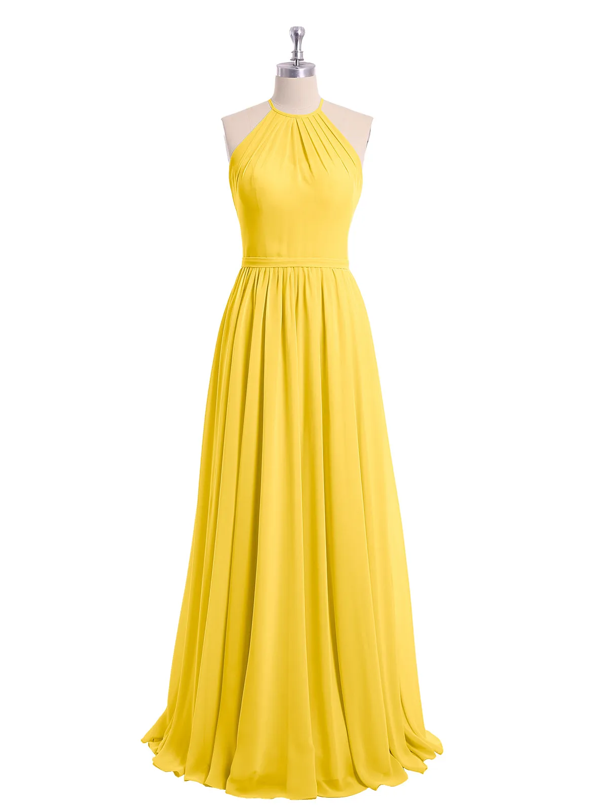 Halter Long Chiffon Gowns with Double Straps-Marigold