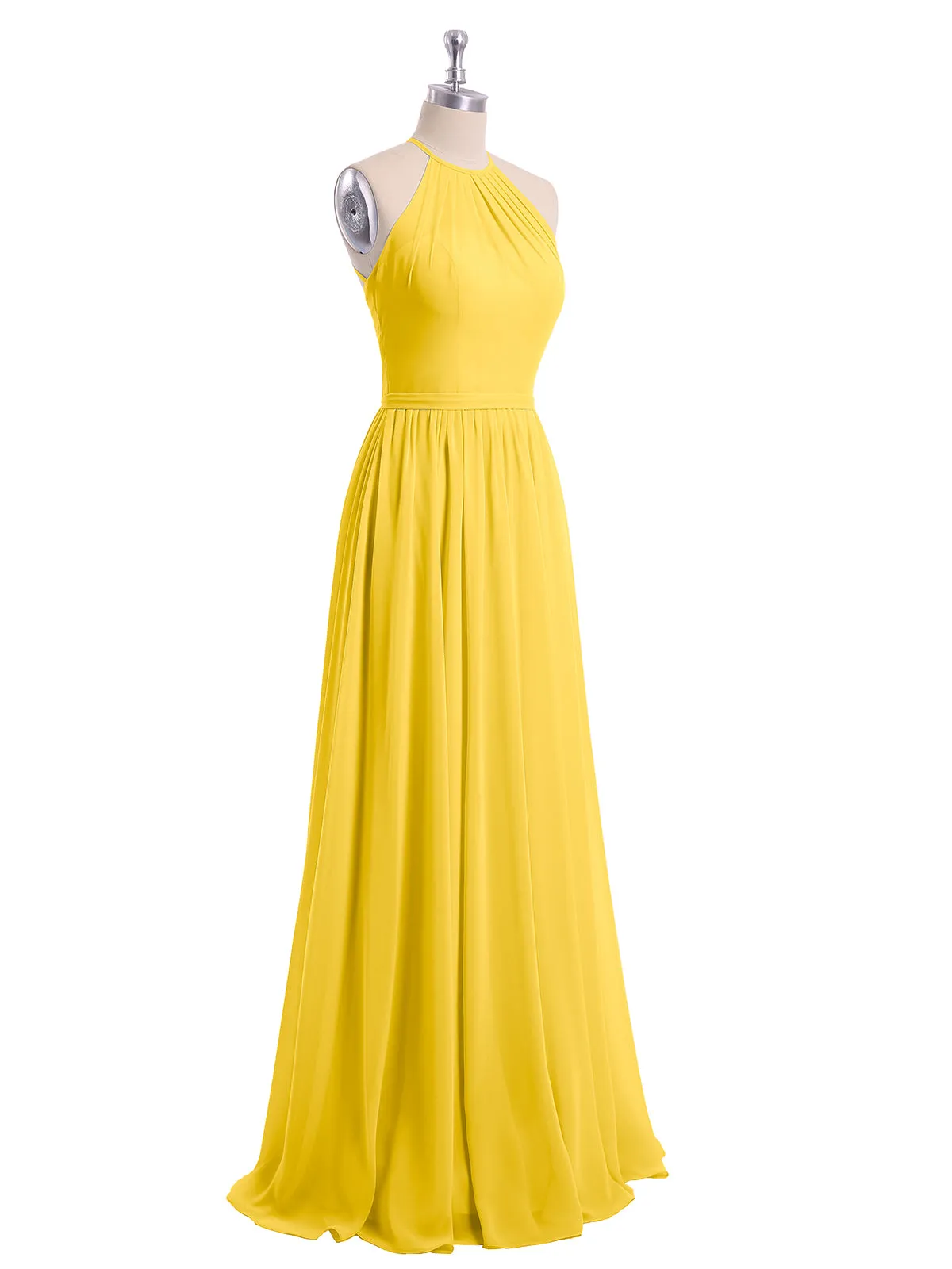 Halter Long Chiffon Gowns with Double Straps-Marigold