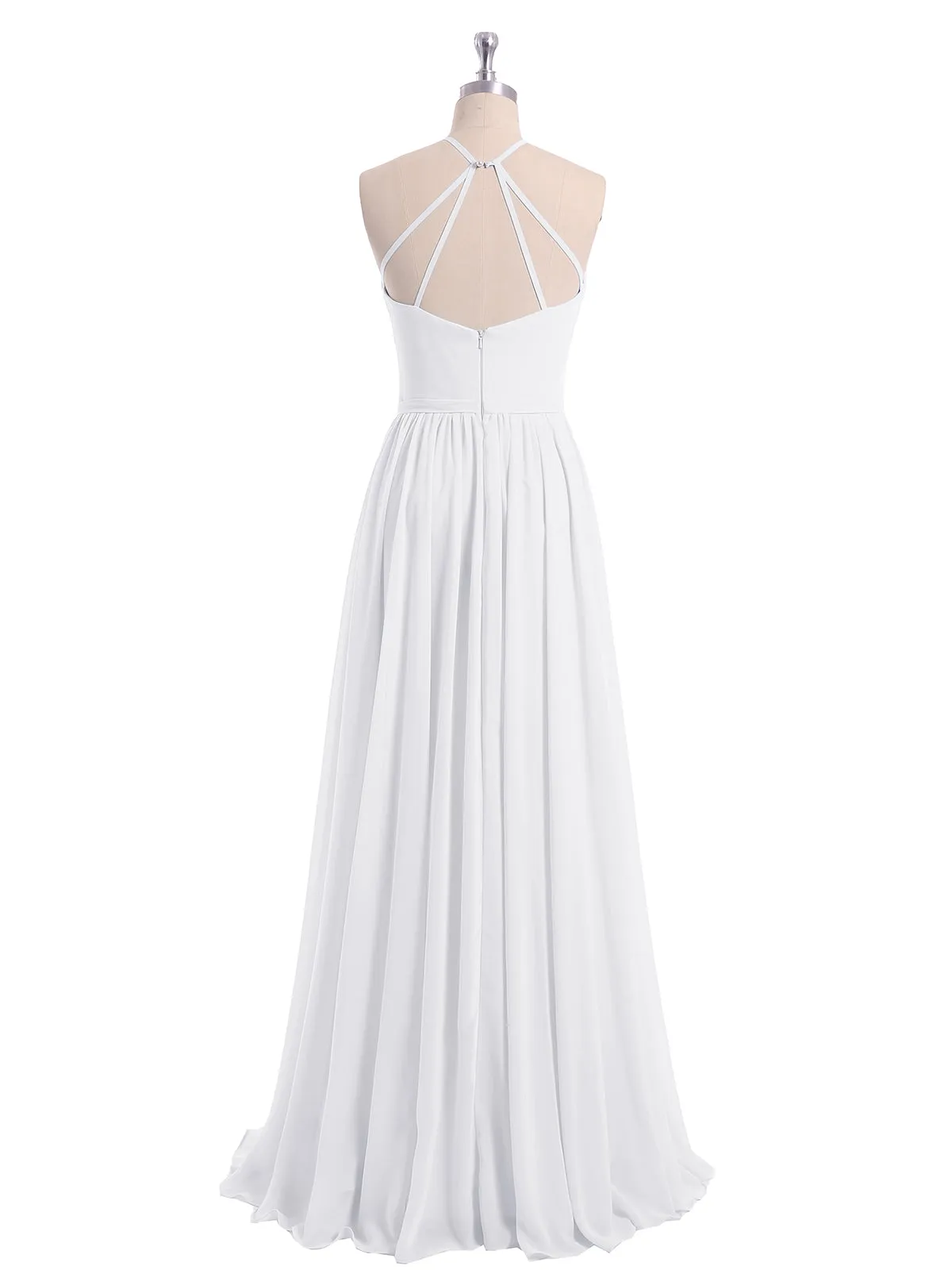 Halter Long Chiffon Gowns with Double Straps-White