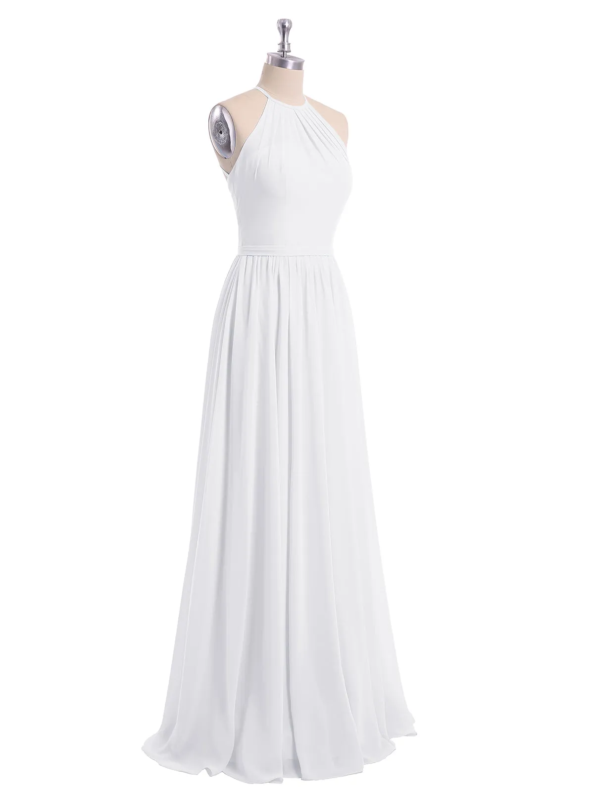 Halter Long Chiffon Gowns with Double Straps-White