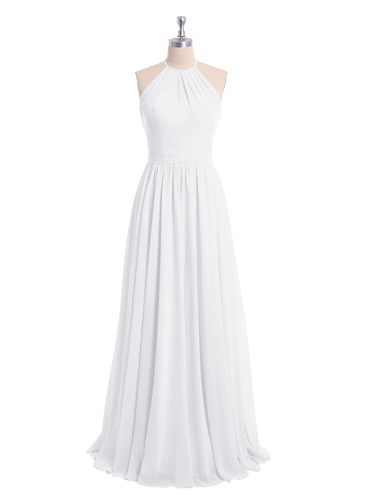Halter Long Chiffon Gowns with Double Straps-White