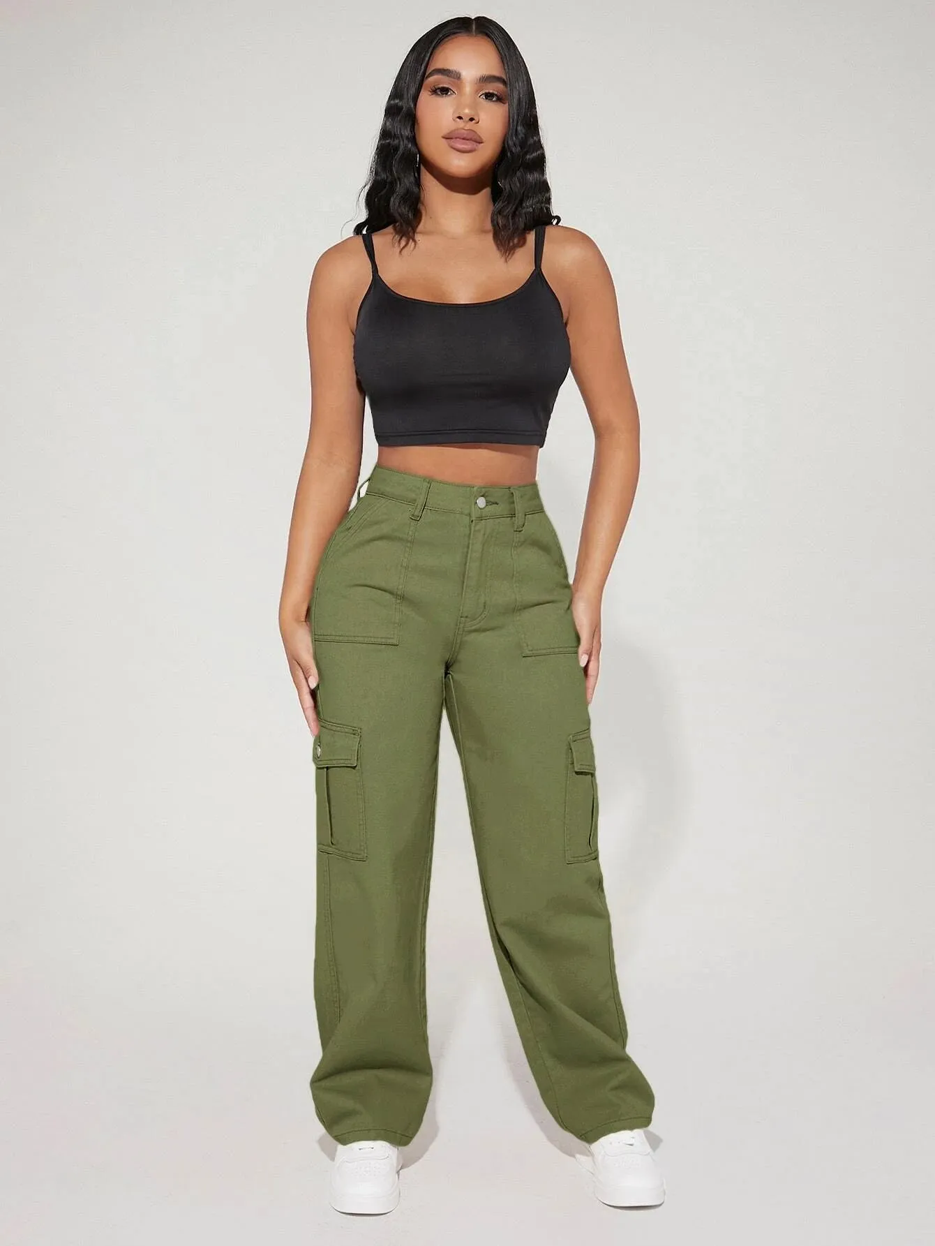 High Waist Straight Leg Cargo Pants
