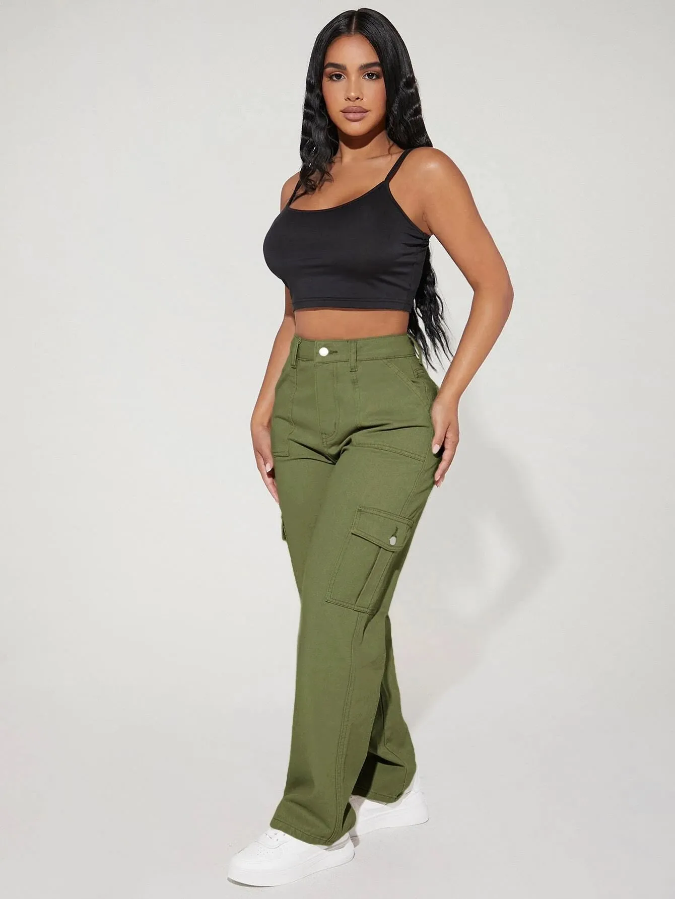 High Waist Straight Leg Cargo Pants