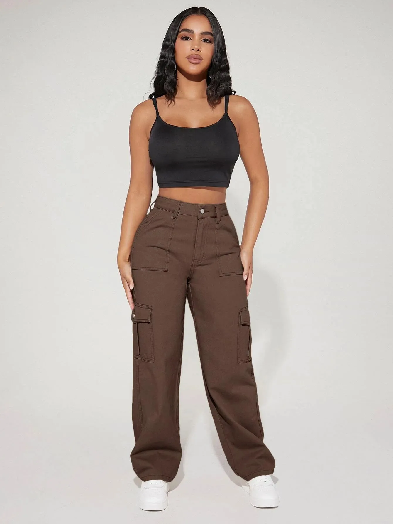 High Waist Straight Leg Cargo Pants