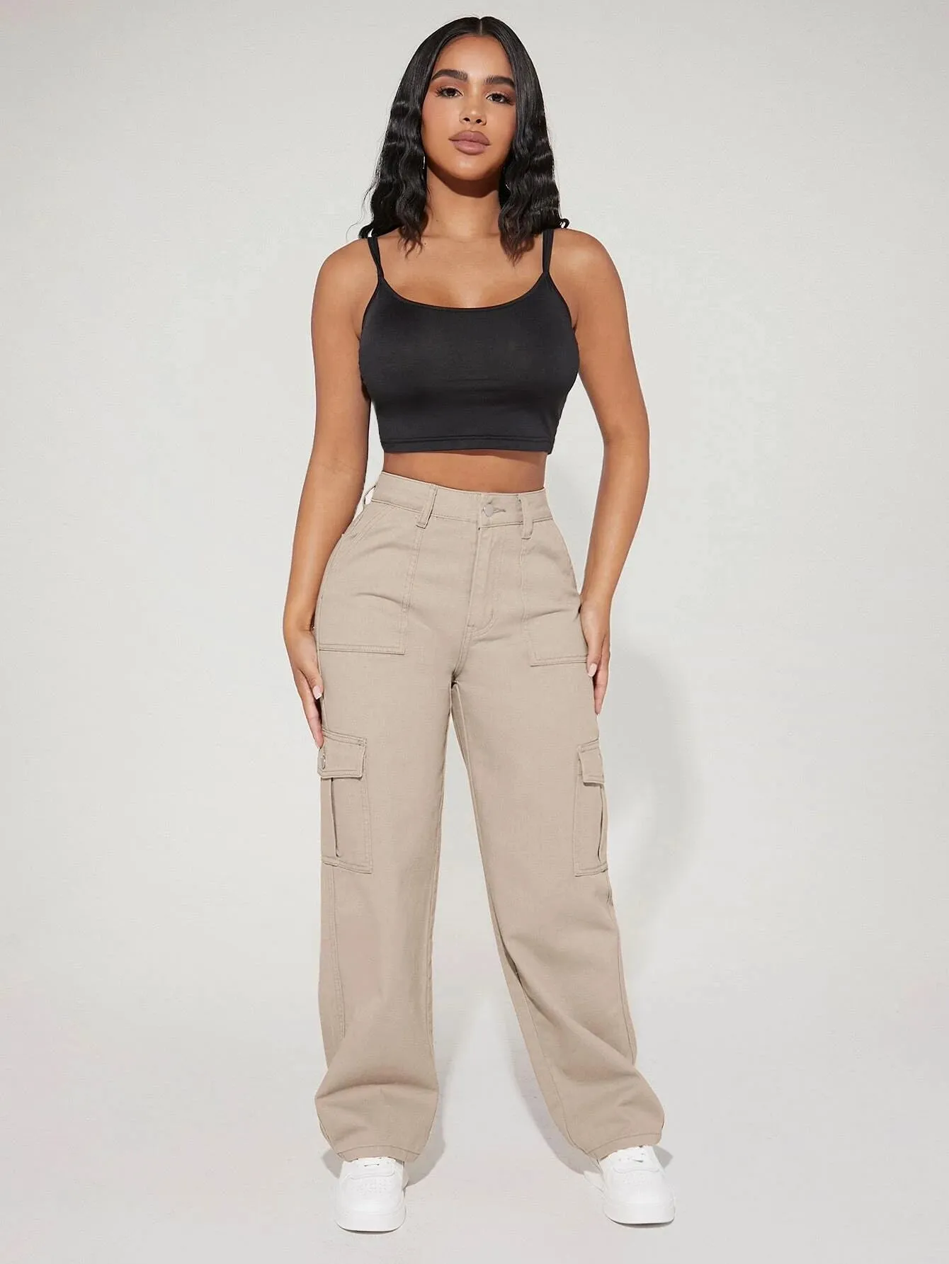 High Waist Straight Leg Cargo Pants