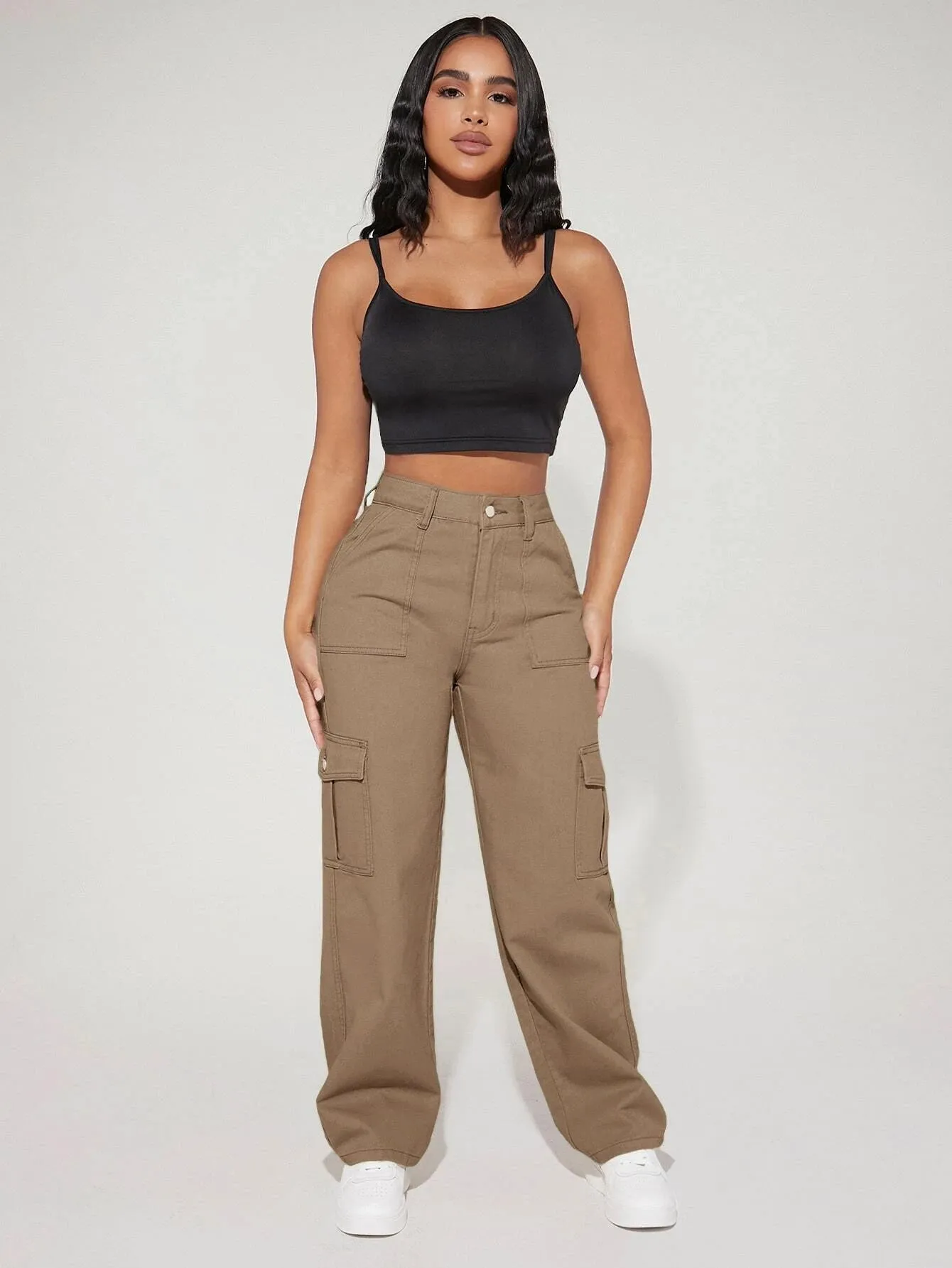High Waist Straight Leg Cargo Pants