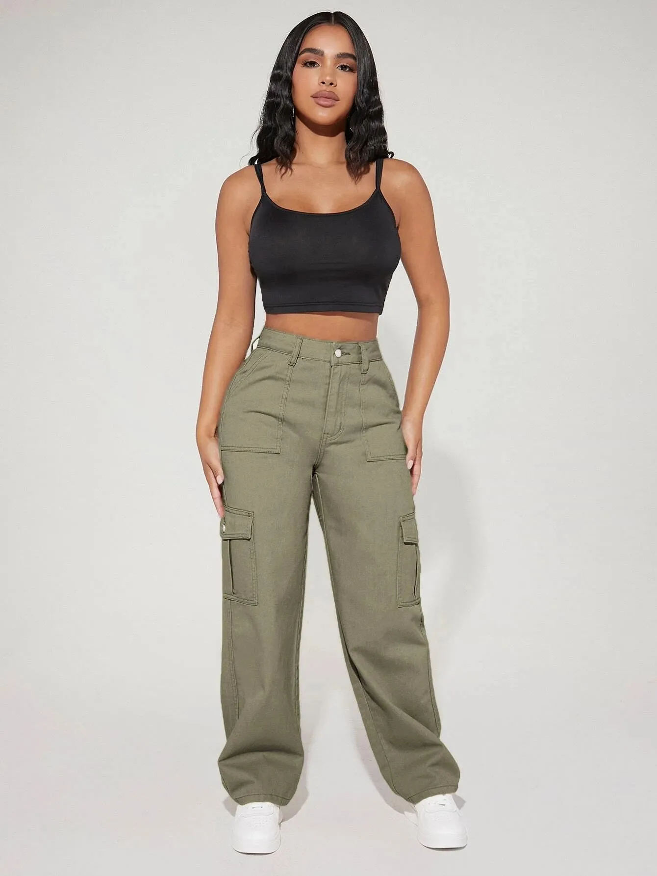 High Waist Straight Leg Cargo Pants