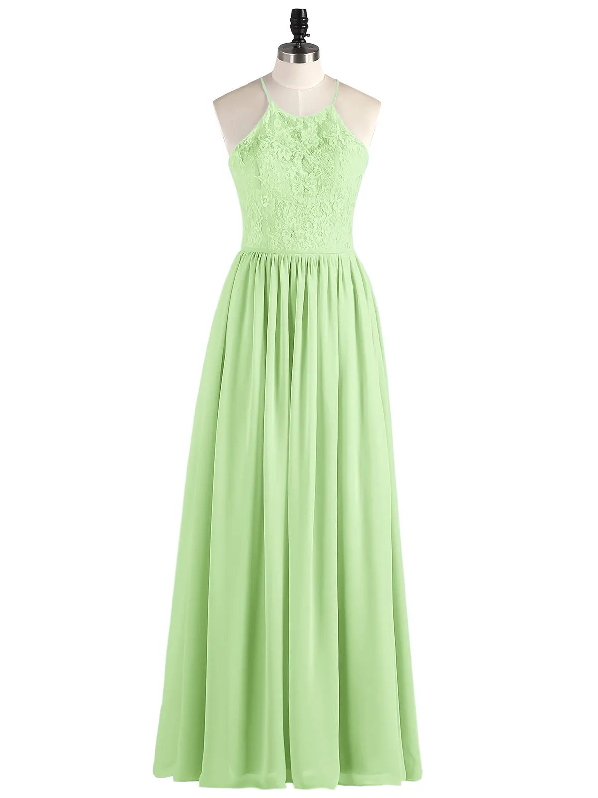 Illusion Neck Lace and Chiffon Maxi Gowns-Sage