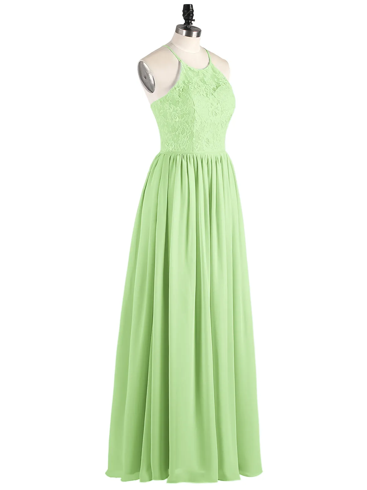 Illusion Neck Lace and Chiffon Maxi Gowns-Sage