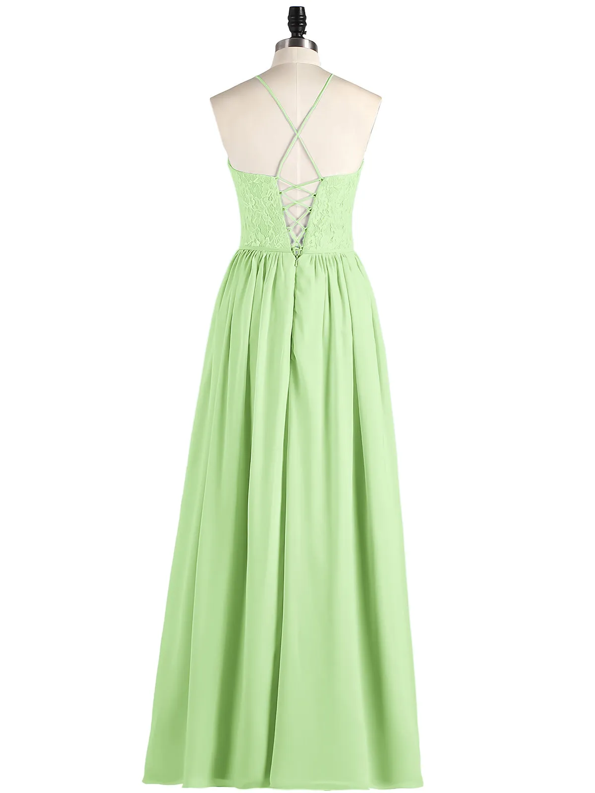 Illusion Neck Lace and Chiffon Maxi Gowns-Sage