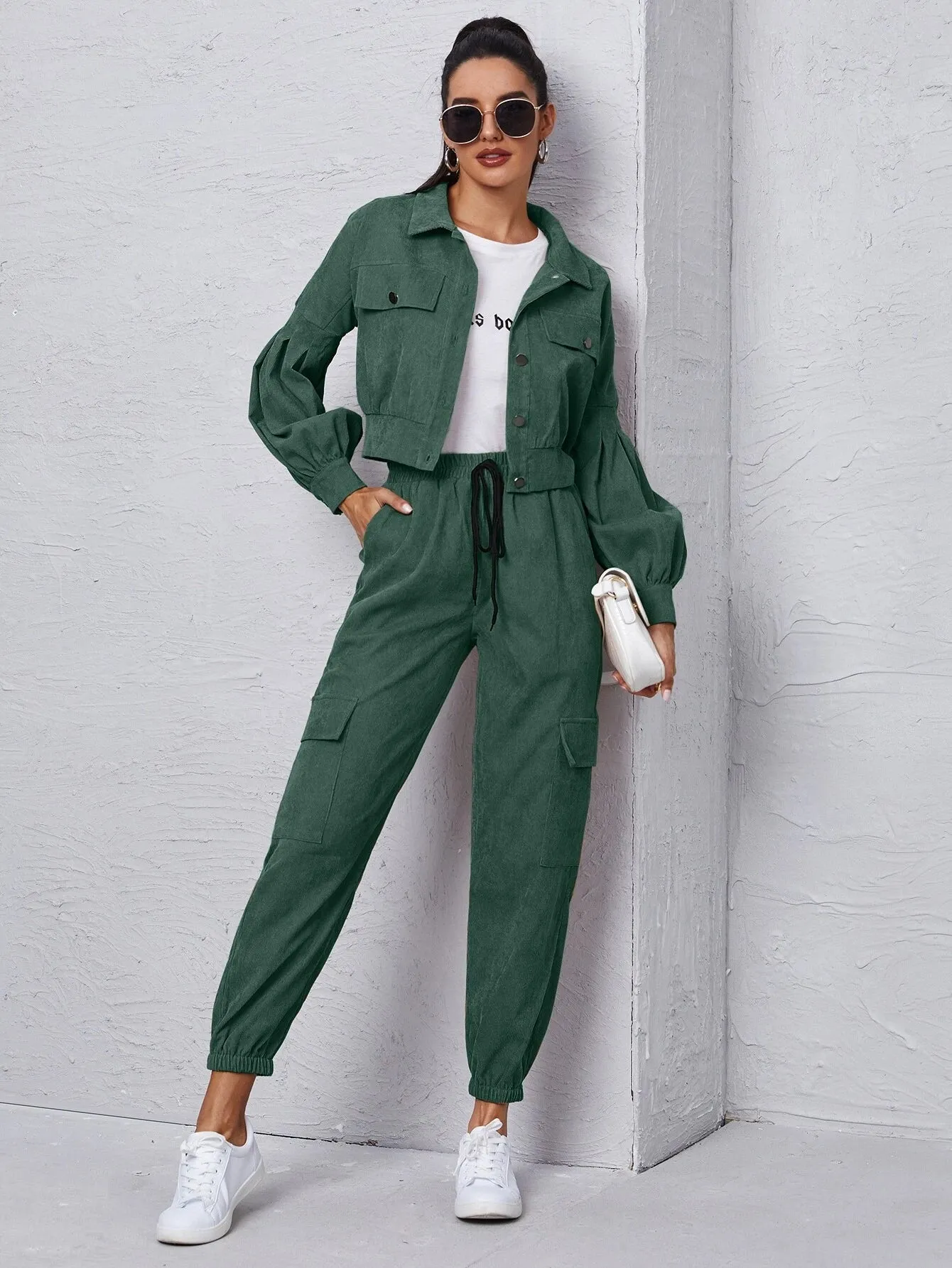 Jacket With Tie Front Cargo Pants