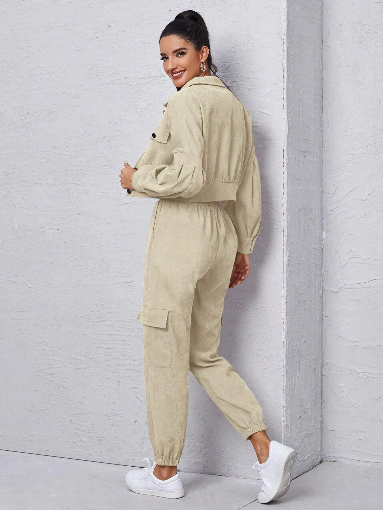 Jacket With Tie Front Cargo Pants