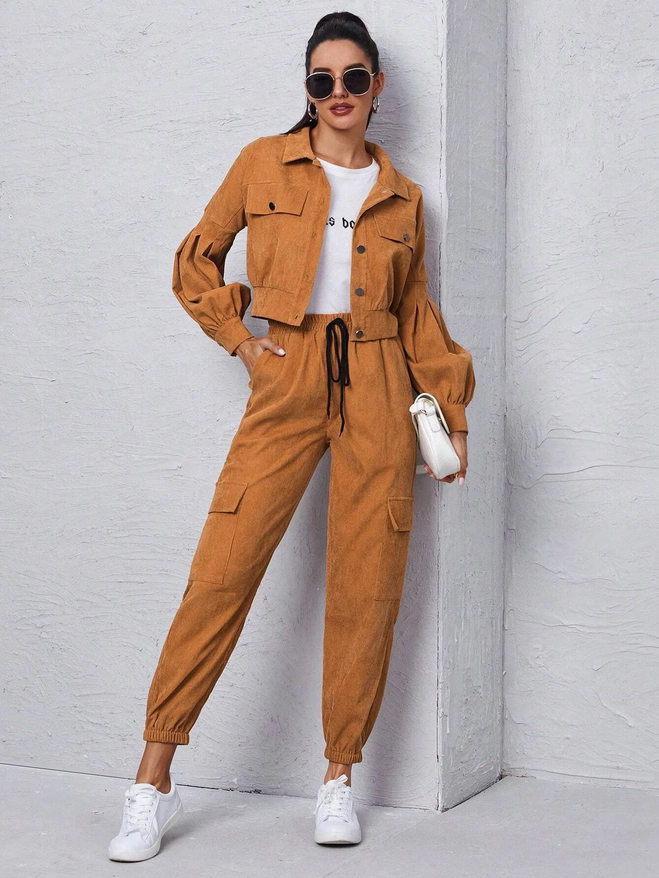 Jacket With Tie Front Cargo Pants