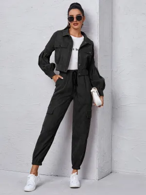 Jacket With Tie Front Cargo Pants
