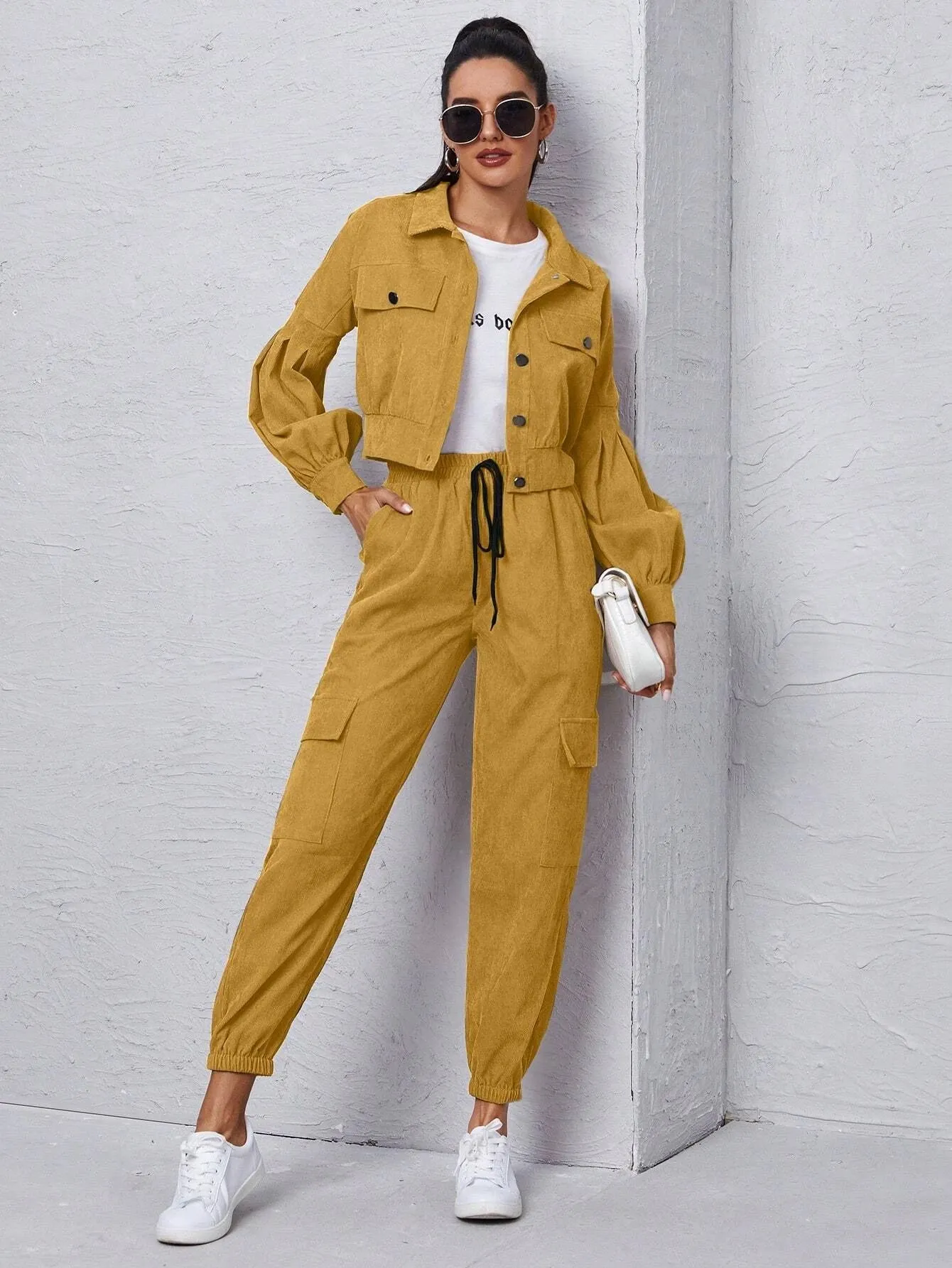 Jacket With Tie Front Cargo Pants