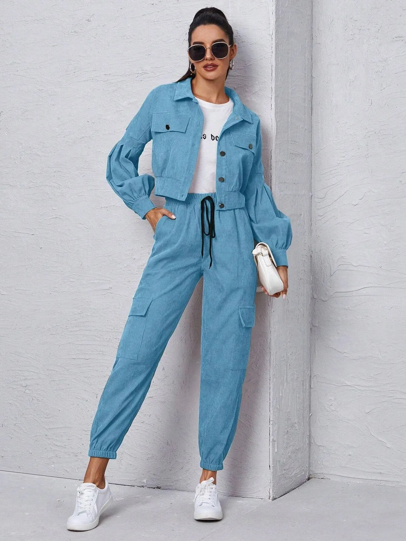 Jacket With Tie Front Cargo Pants