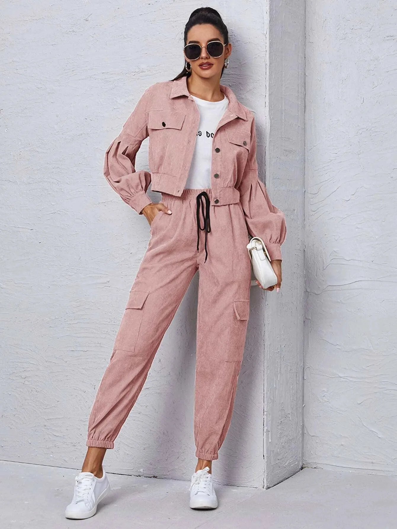 Jacket With Tie Front Cargo Pants