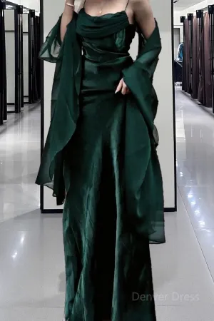 kamahe Vintage A line Spaghetti Straps Sleeveless Green Prom Dresses Long Prom Dress