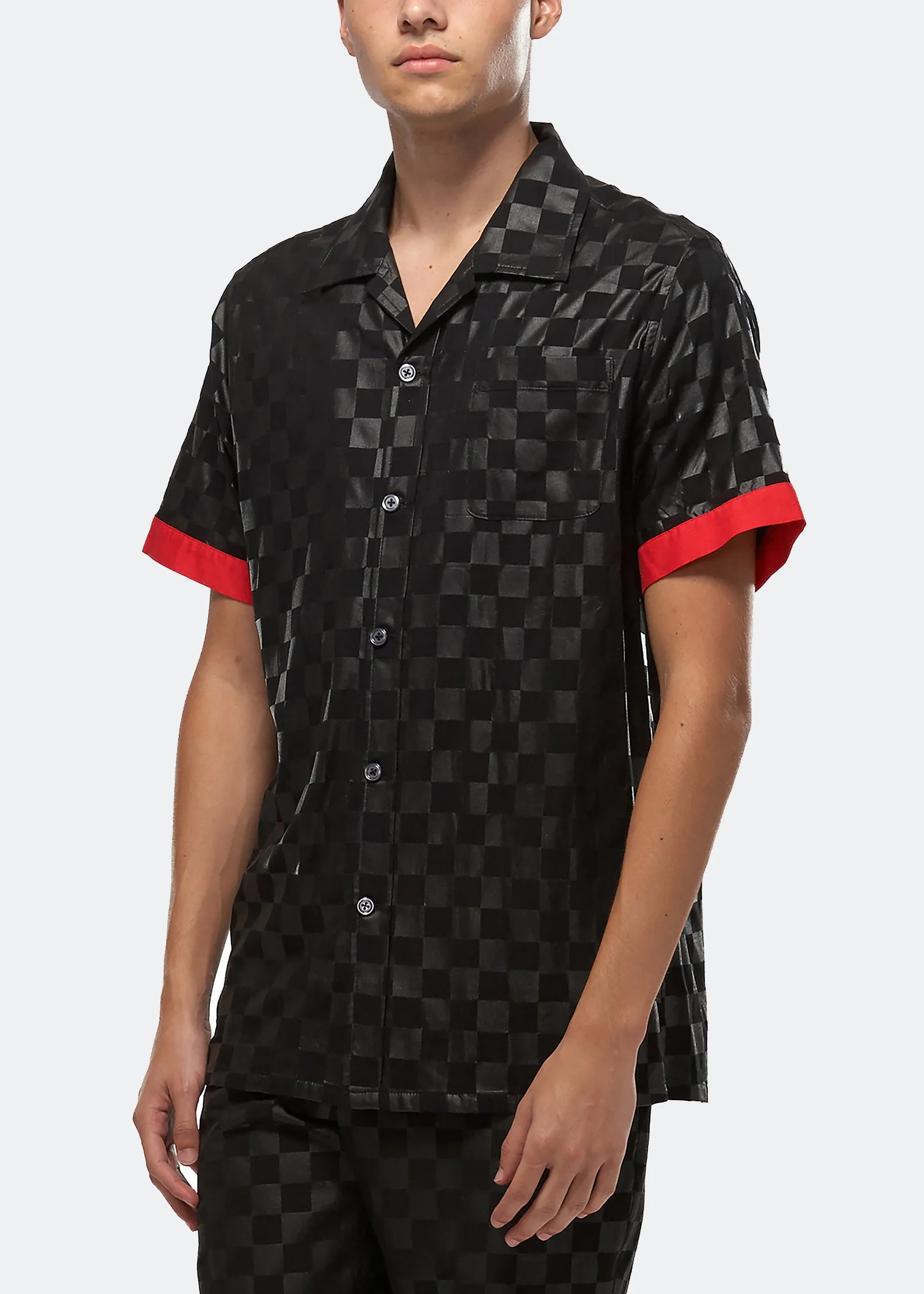 Konus Men's Tonal Checker Printed Shirt in Black