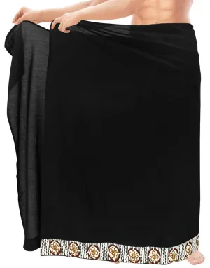 La Leela Men's Hawaiian Beach Wrap Sheer Sarong Swimming Bathing Suit Towel Beachwear Swim Pareo Cover up Long 72"X42"  Black 136818