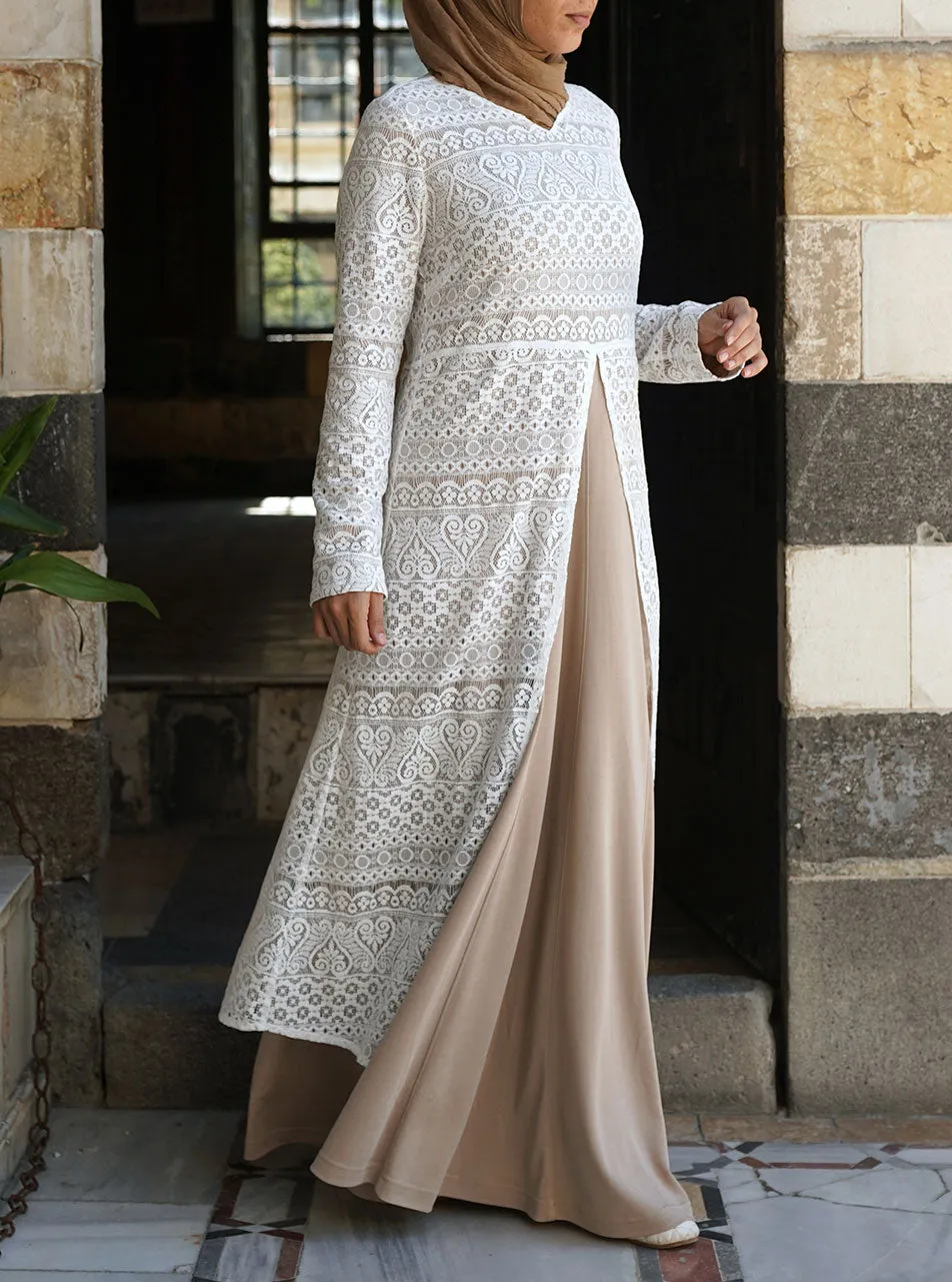 Lace Overlay Abaya Gown