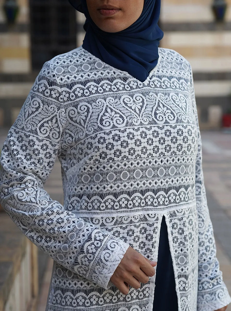 Lace Overlay Abaya Gown