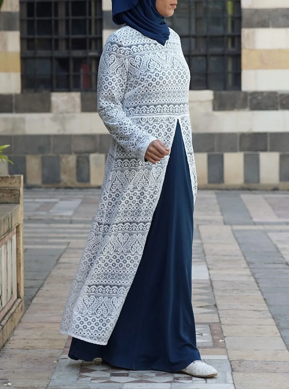 Lace Overlay Abaya Gown