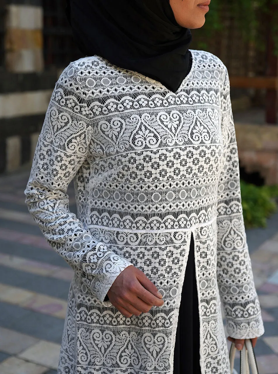 Lace Overlay Abaya Gown