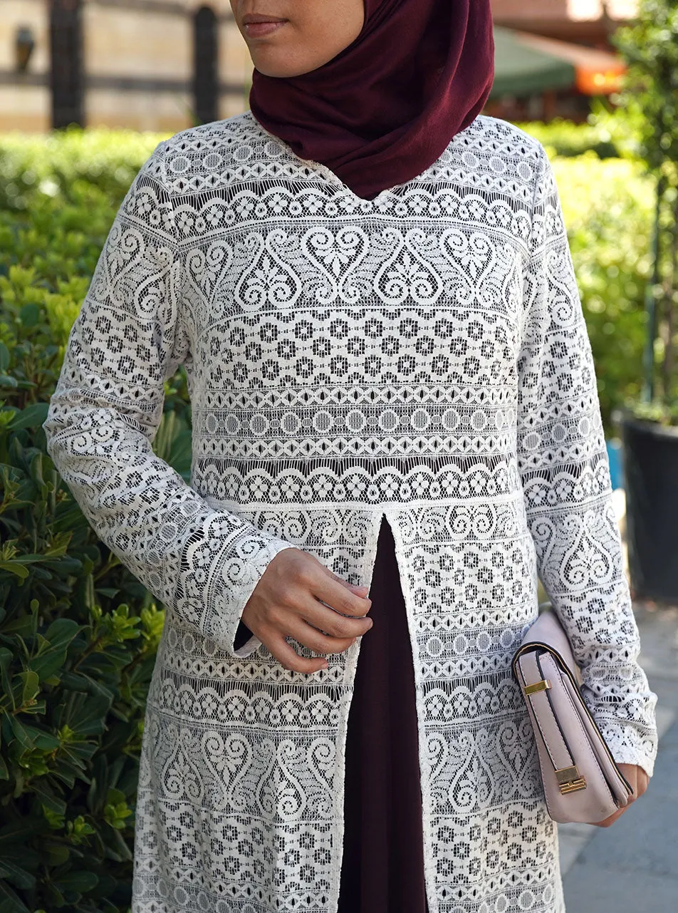 Lace Overlay Abaya Gown