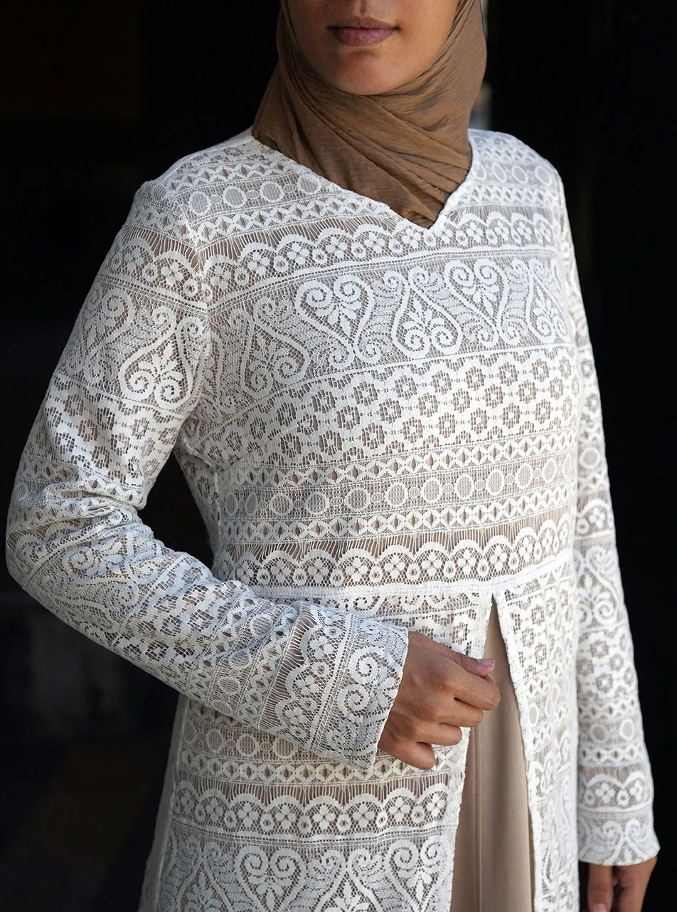 Lace Overlay Abaya Gown