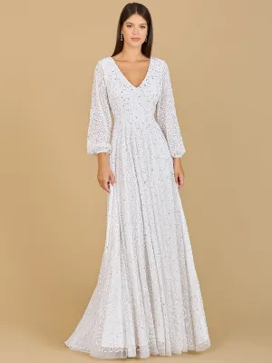 Lara 51124 - Long Sleeve, Beaded A-Line Bridal Dress