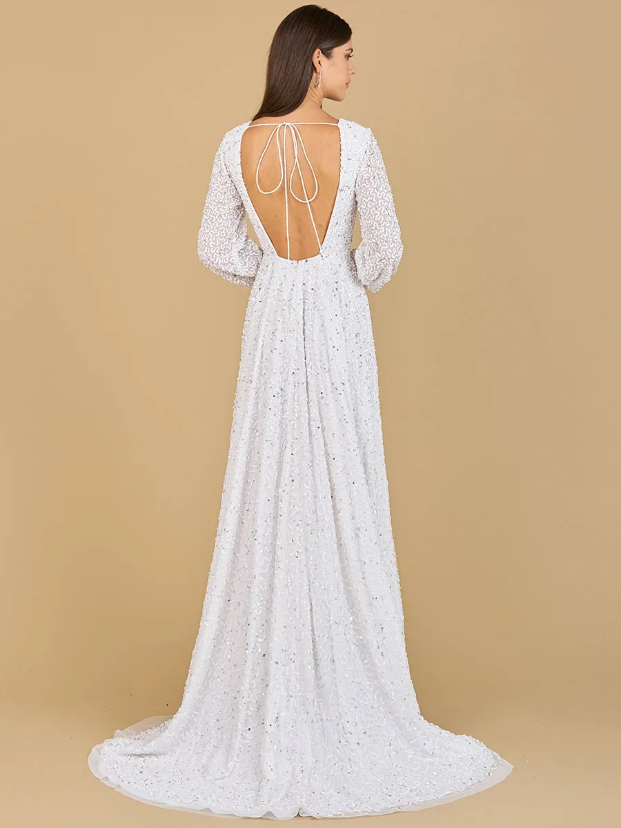 Lara 51124 - Long Sleeve, Beaded A-Line Bridal Dress